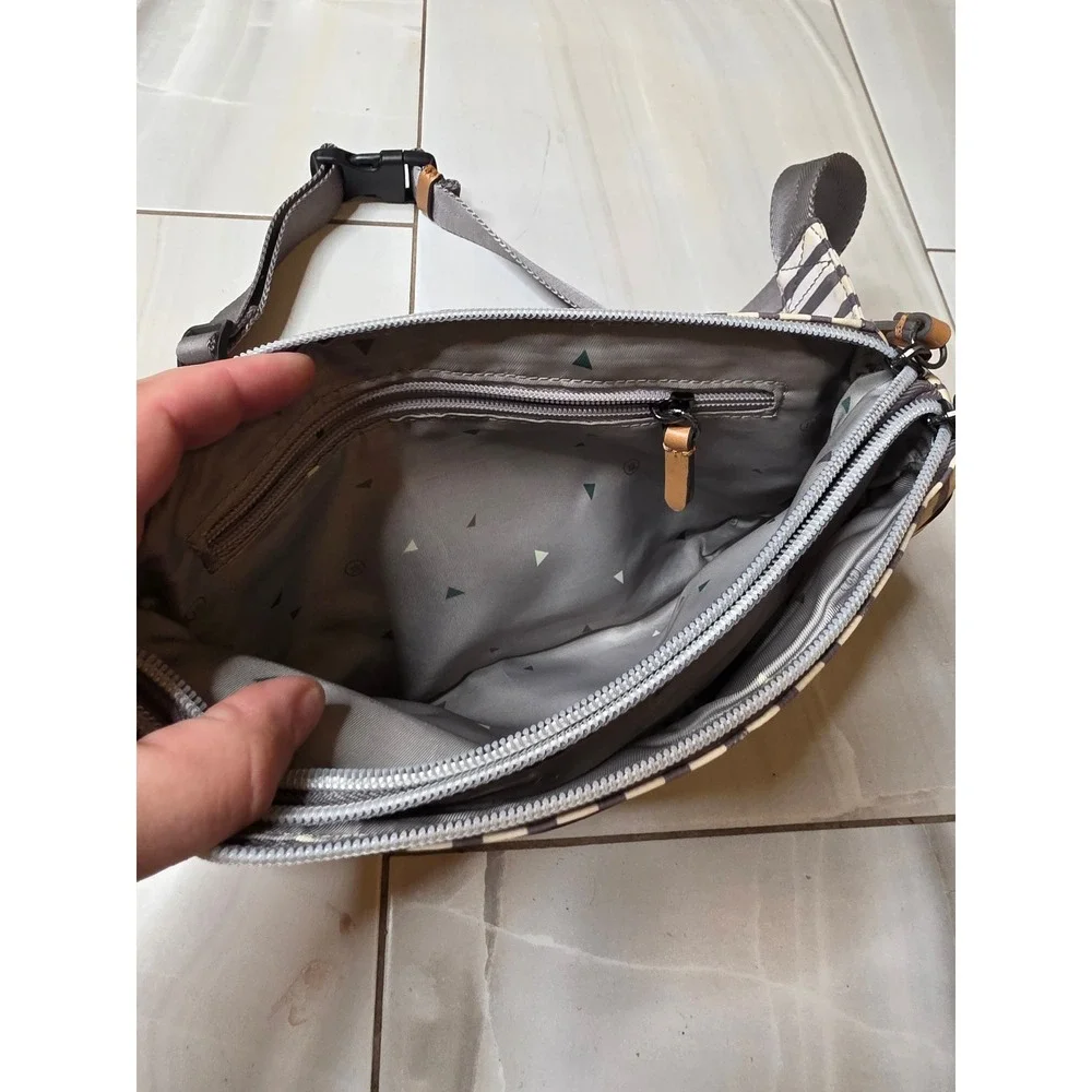 TwelveLittle Stripe Fanny Pack Waist Bag Nylon Tan Cream Brown‎ Adjustable Strap